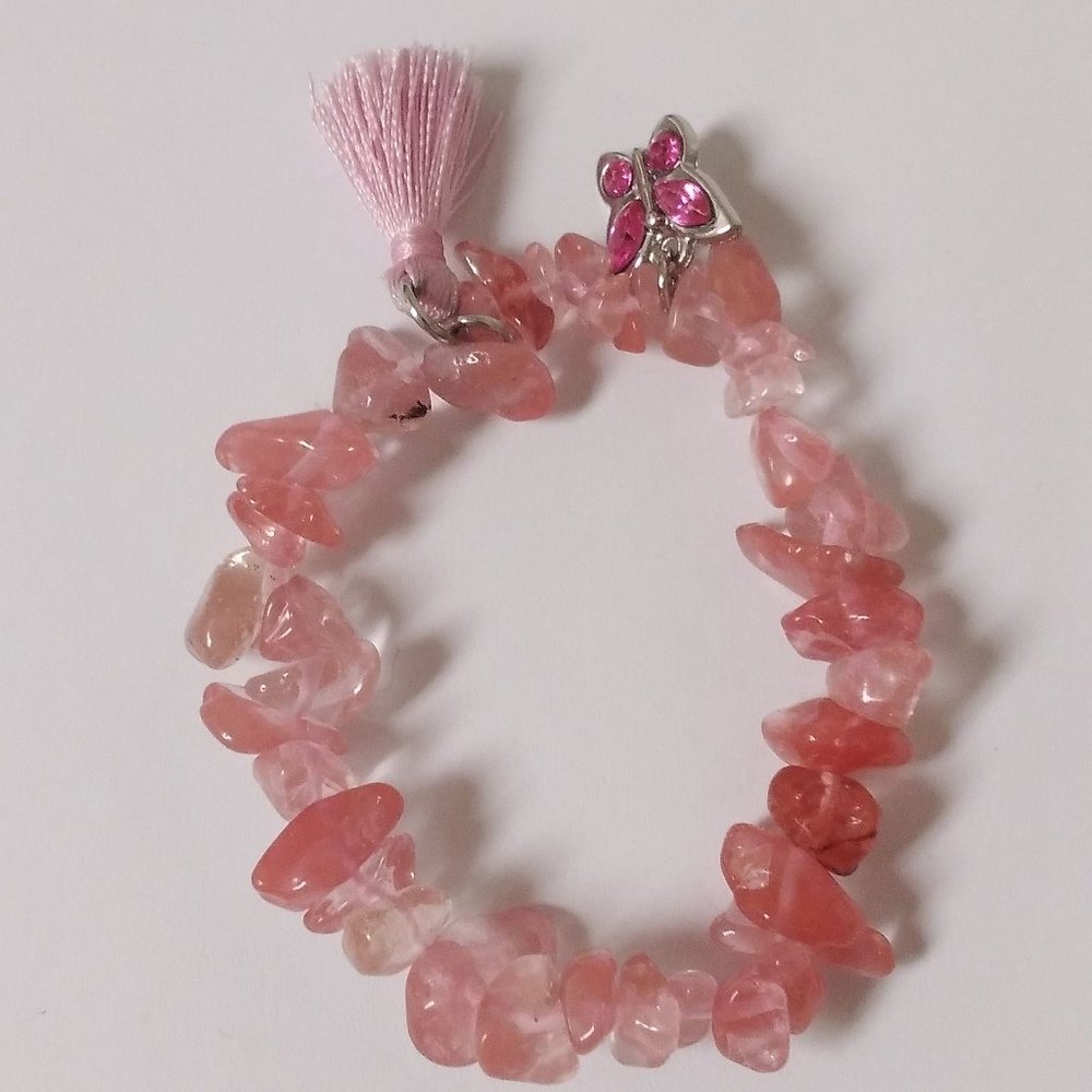 Pink, silver and pink butterfly and pink tassel homemade bracelet💗🦋